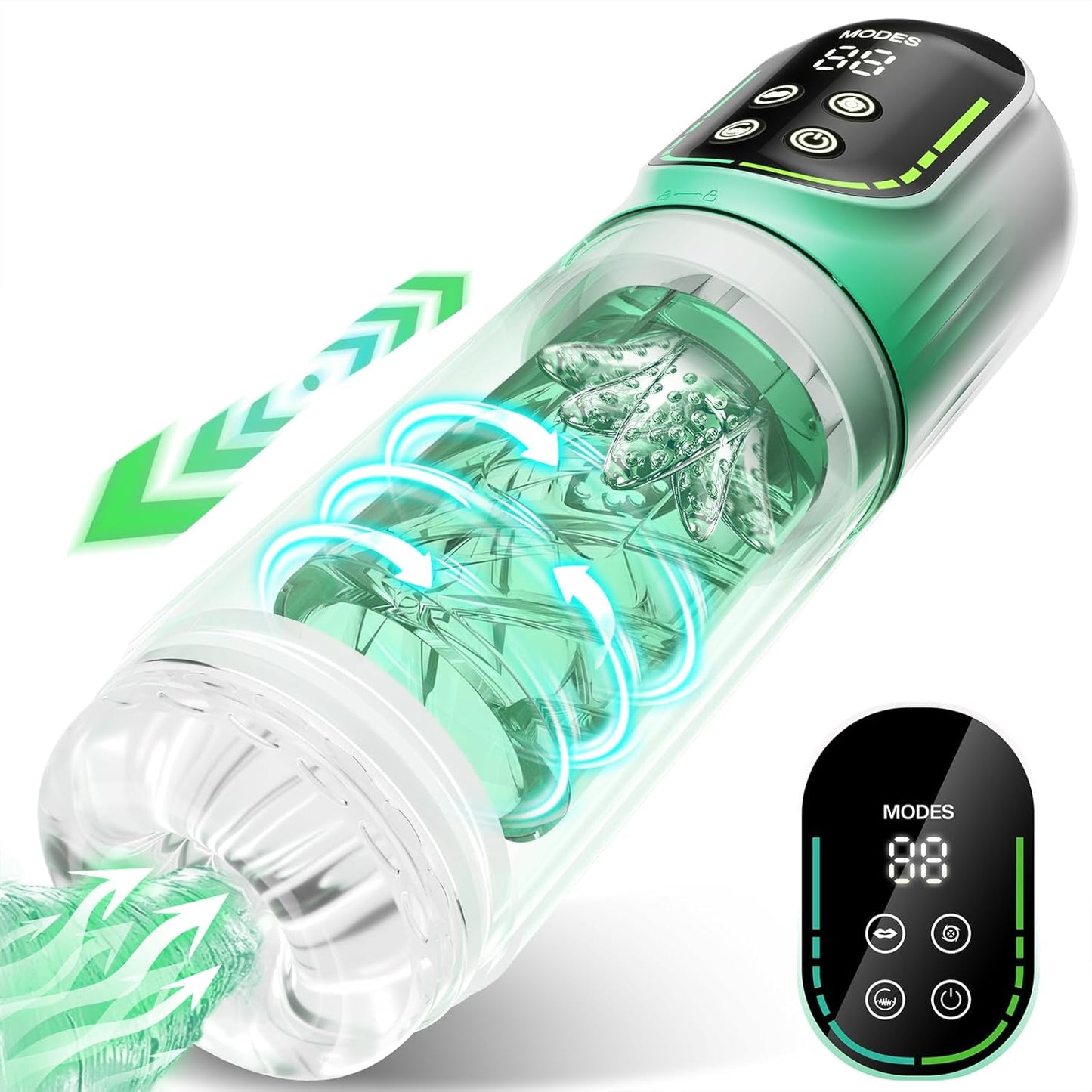 Green - 9 in 1 Suction & Thrusting Male Masturbator with LCD Display