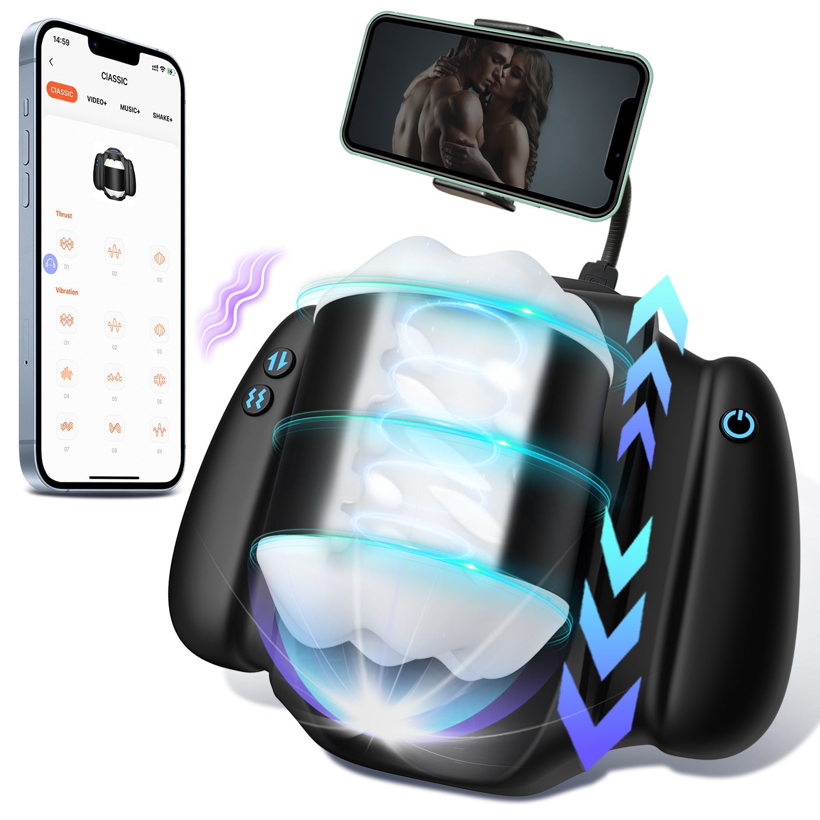 9 Sucking & Vibrating Handle Maturbator Cup with APP Control Phone Holder