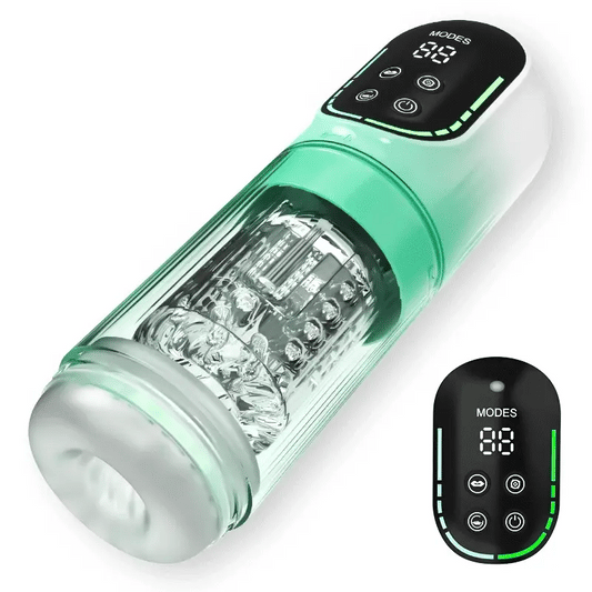 Green - 9 in 1 Suction & Thrusting Male Masturbator with LCD Display