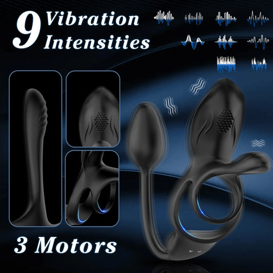 3-in-1 Remote Control Vibrating Cock Ring with Prostate Massager