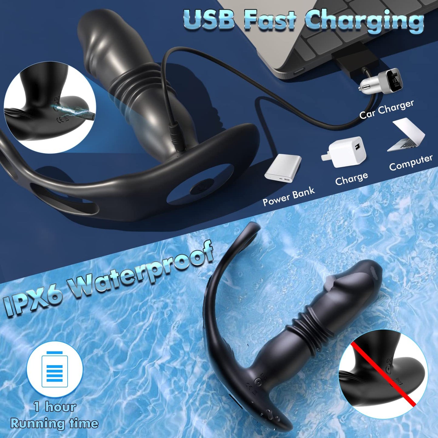 Uxol 3 in 1 Thrusting Prostate Massager Anal Vibrator