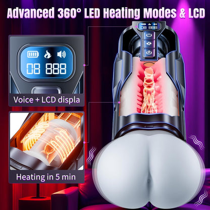 ASS - Automatic Male Sex Toys with Realistic Ass Vagina 360° Heating 10 Vibration & 7 Thrustion