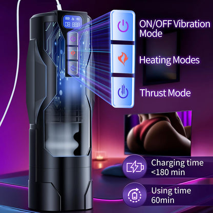 ASS - Automatic Male Sex Toys with Realistic Ass Vagina 360° Heating 10 Vibration & 7 Thrustion