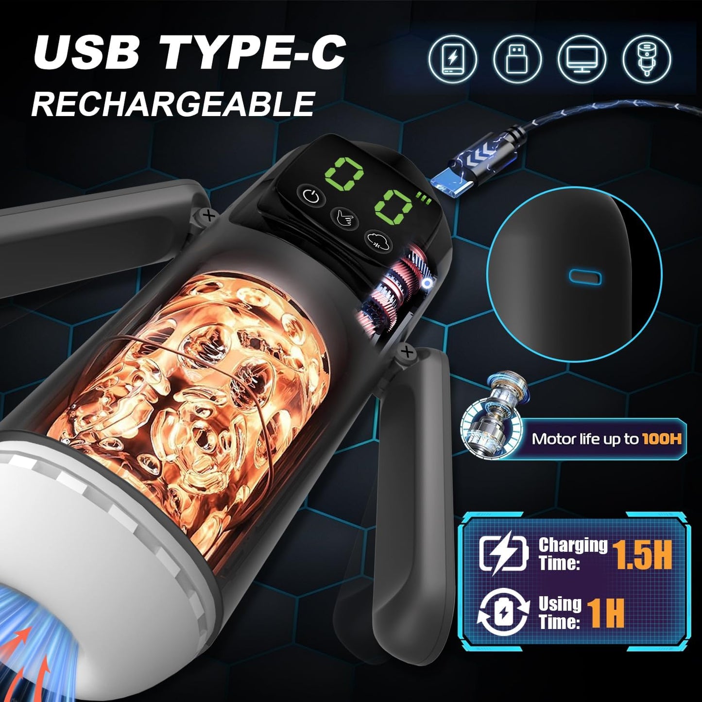 Hands Free Masturbators Stroker Blowjob with LCD Display