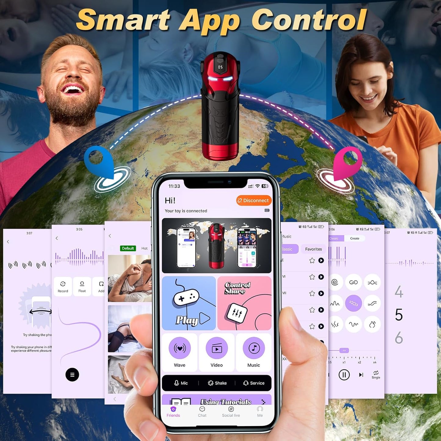 Stroker Mens Sex Toy with 5 Rotating Swing 5 Vibrating & APP