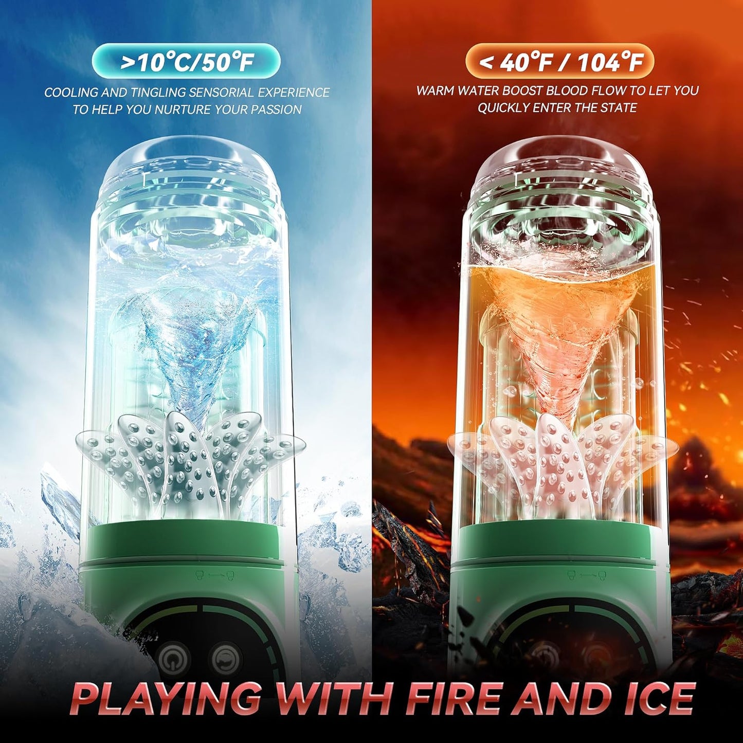 Green - 9 in 1 Suction & Thrusting Male Masturbator with LCD Display