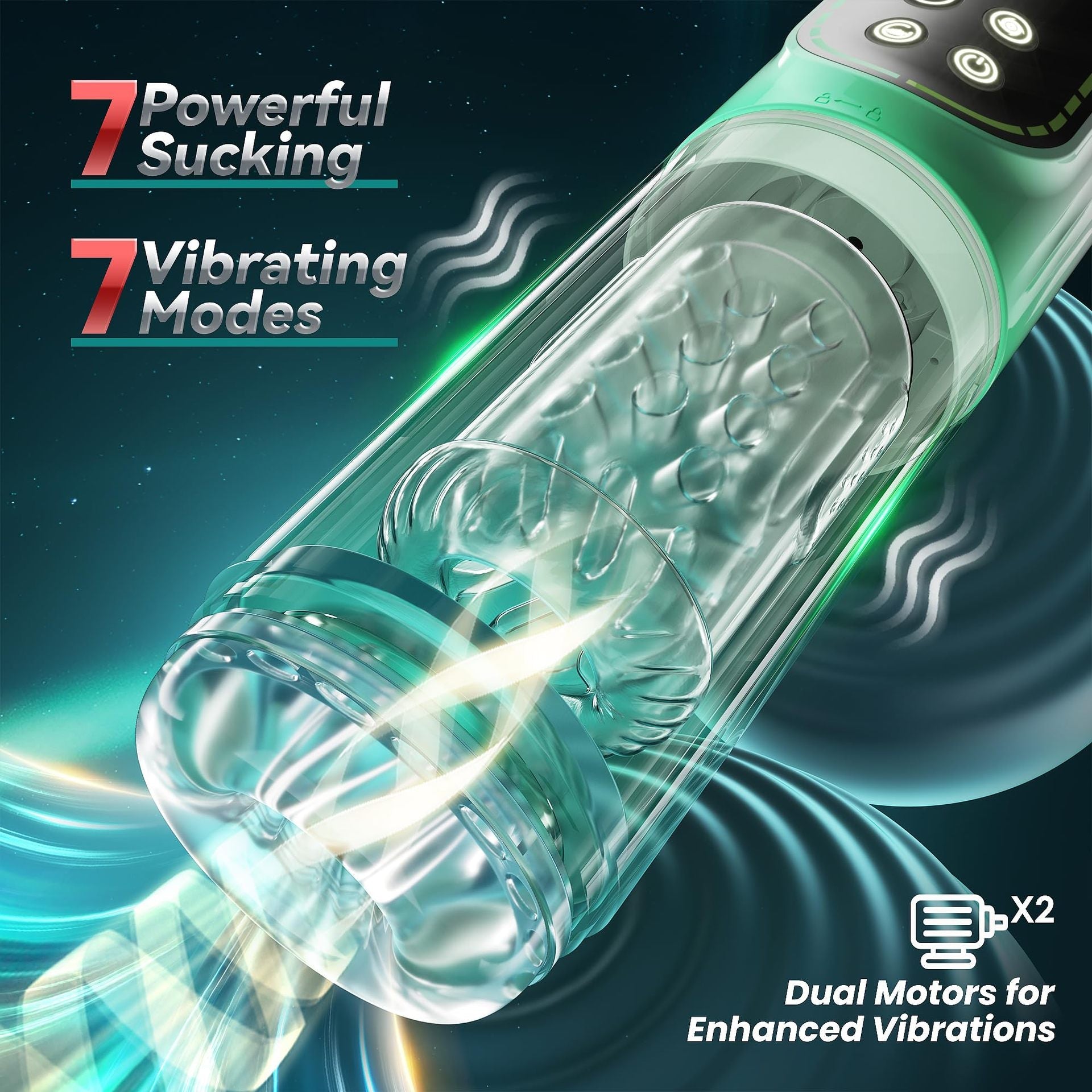 7 Thrusting Rotating Vibrating Sucking 3D Stroker Mens Sex Toys