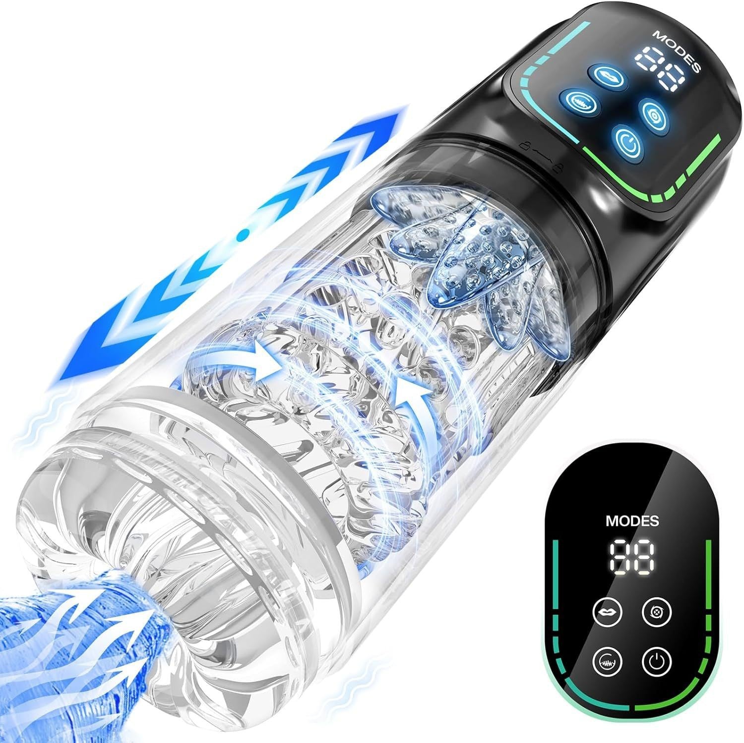 7 Thrusting Rotating Vibrating Sucking 3D Stroker Mens Sex Toys