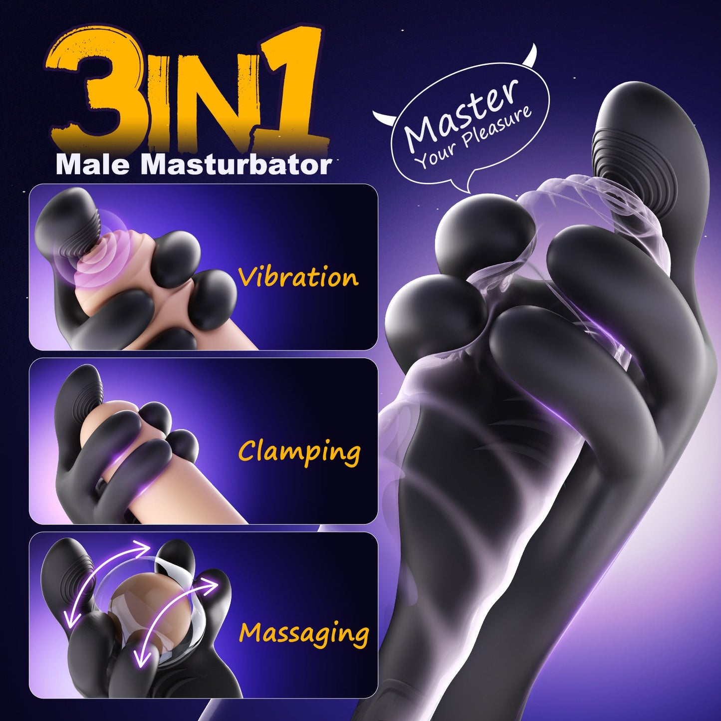 3-in-1 Automatic Male Masturbator – Vibrating, Clamping & Massaging Stroker