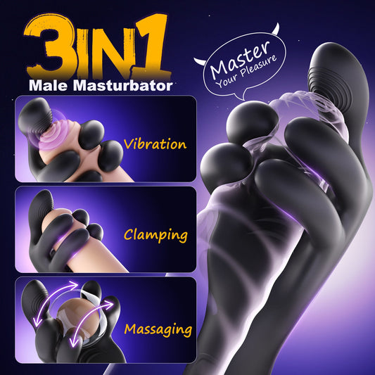 3-in-1 Automatic Male Masturbator – Vibrating, Clamping & Massaging Stroker