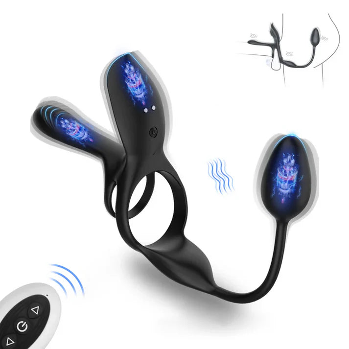 3-in-1 Remote Control Vibrating Cock Ring with Prostate Massager