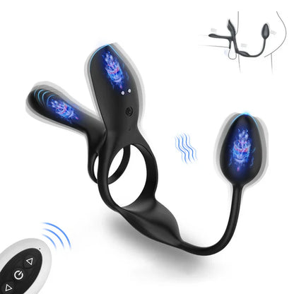3-in-1 Remote Control Vibrating Cock Ring with Prostate Massager